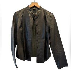 Vintage Leather Black Shirt Jacket w Diamond detail stitching by The Wrights 10